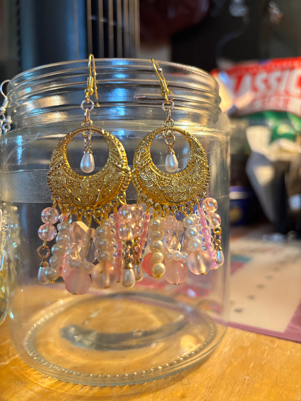 Pink Gold Boho Earrings