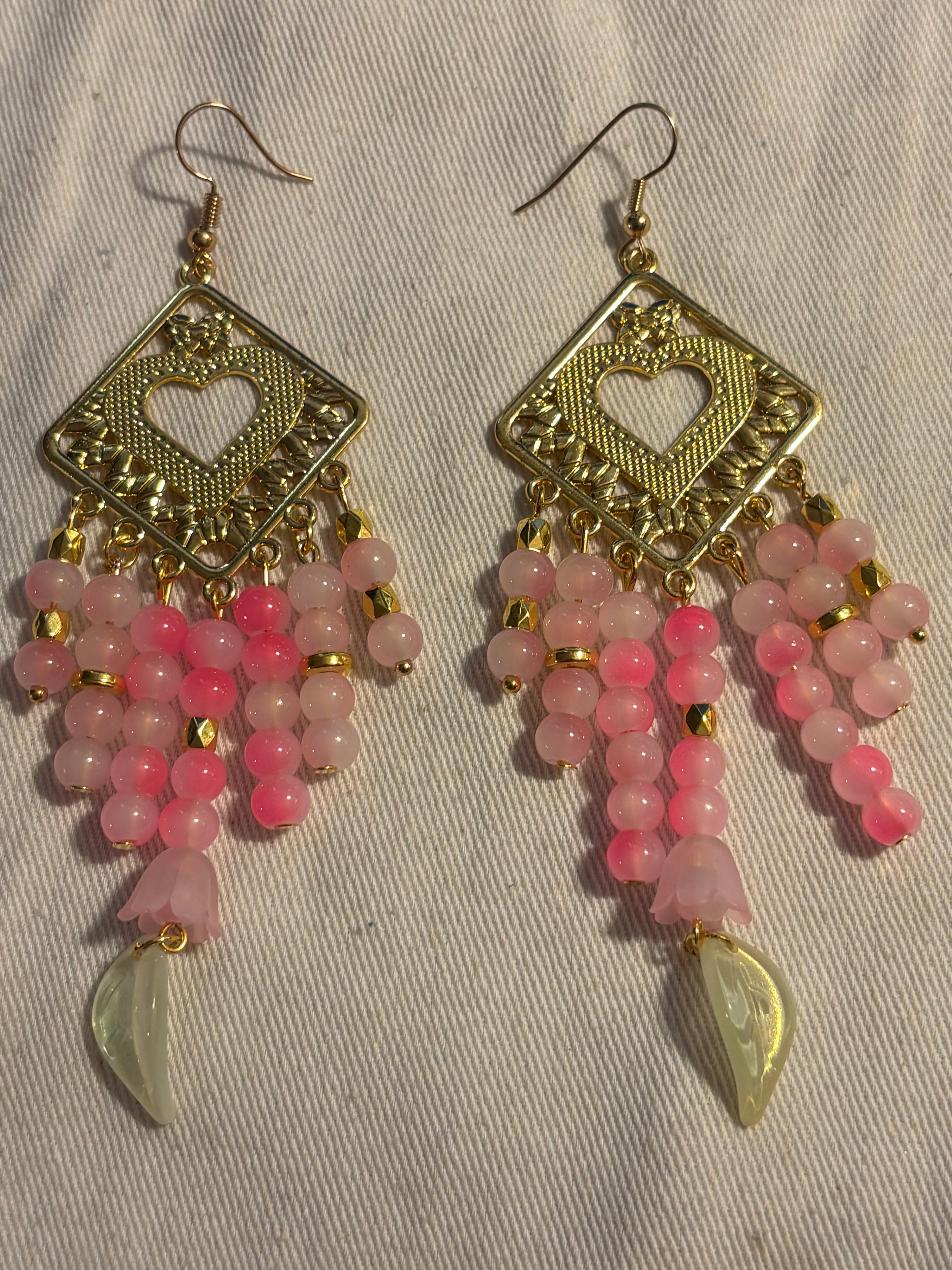 Pink Heart Blossom Dangle Earrings