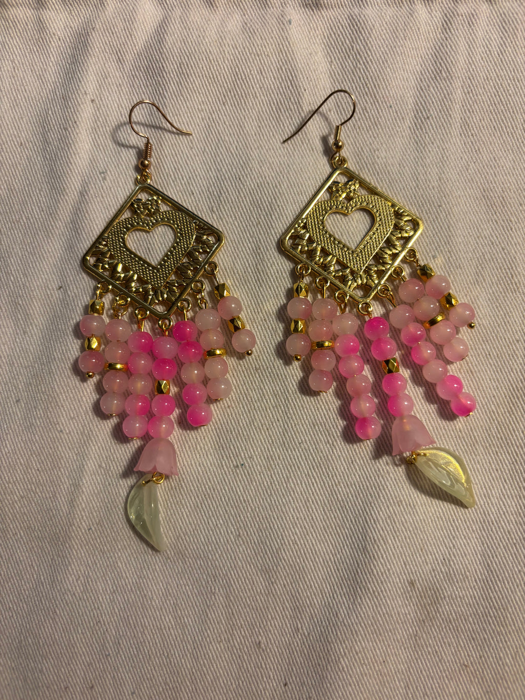 Pink Heart Blossom Dangle Earrings