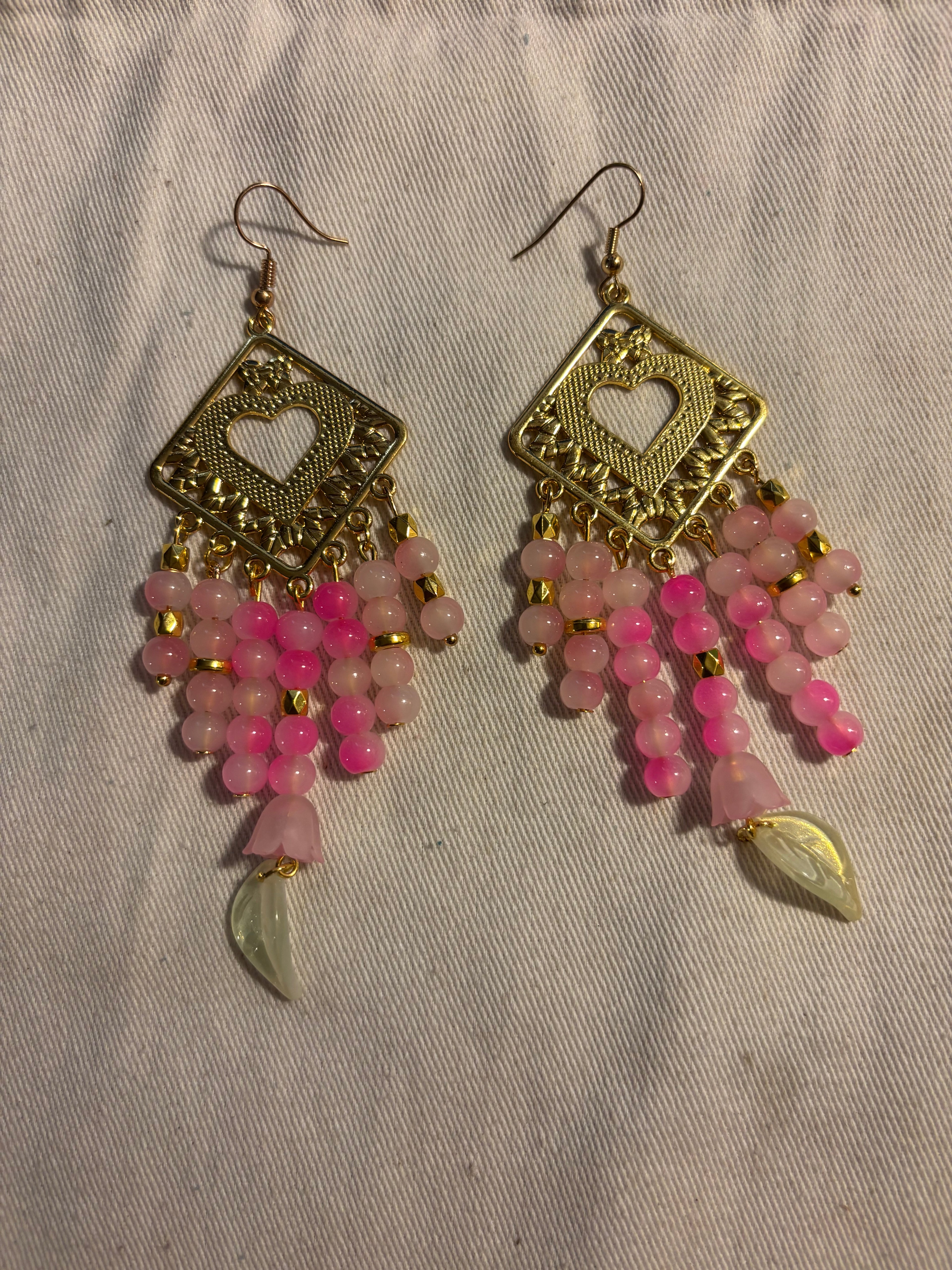 Pink Heart Blossom Dangle Earrings