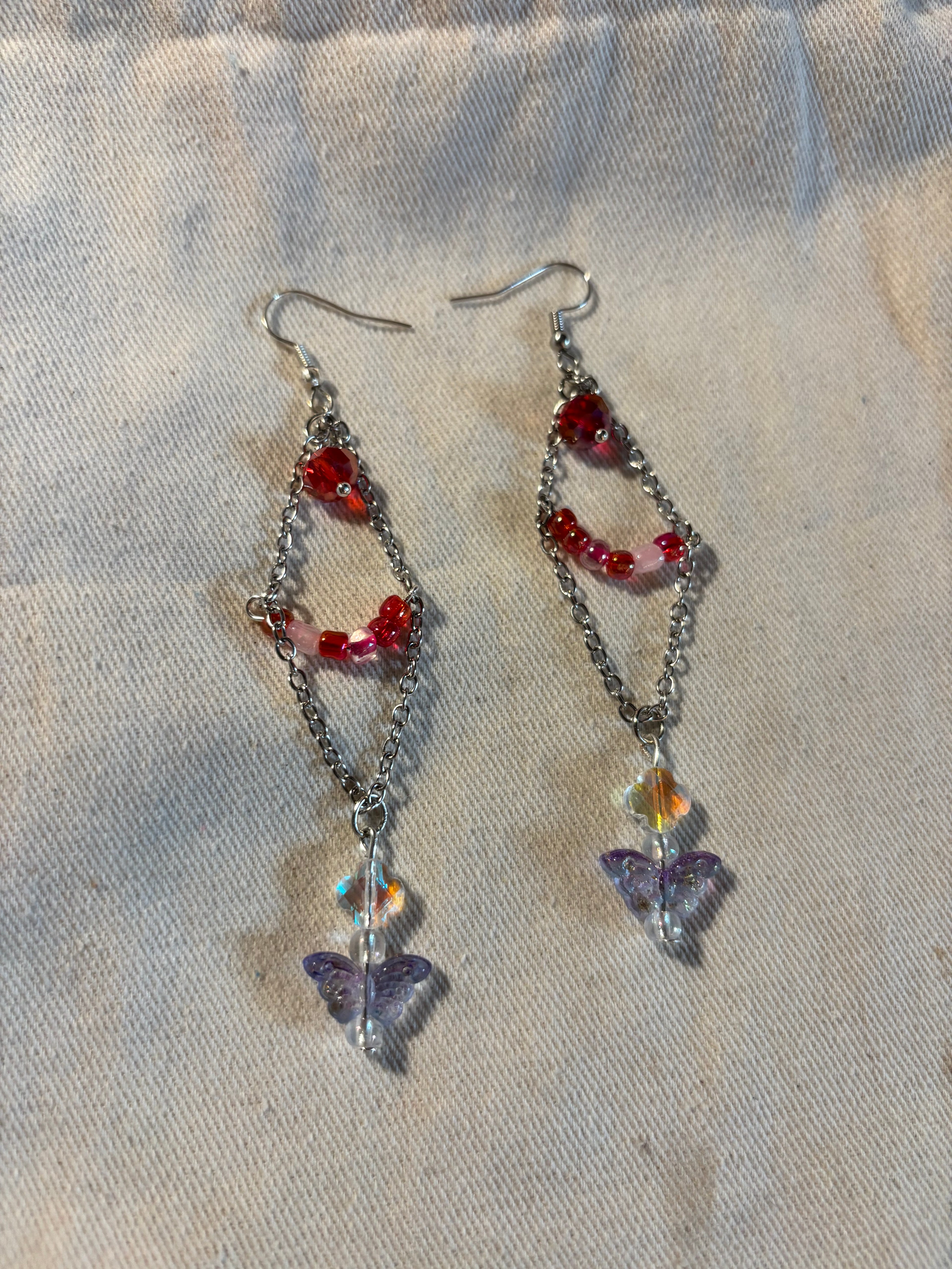 Crimson Red Floral Drop Earrings