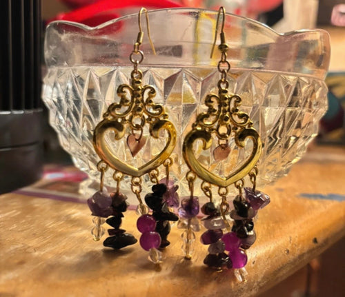Custom purple dangle earrings, handmade boho cottagecore jewelry
