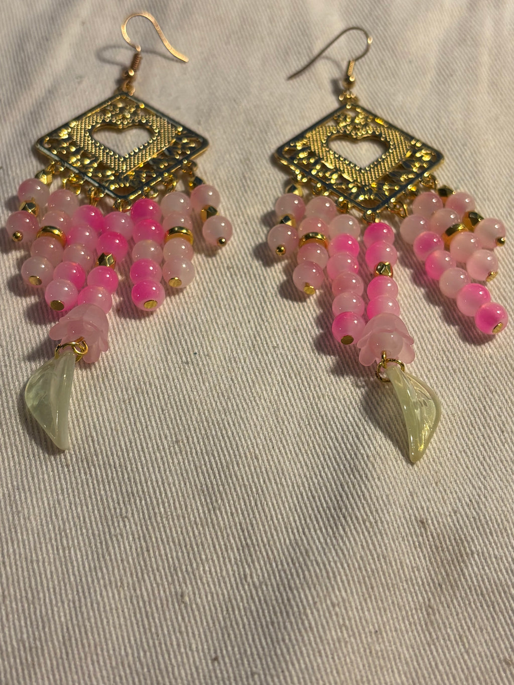 Pink Heart Blossom Dangle Earrings