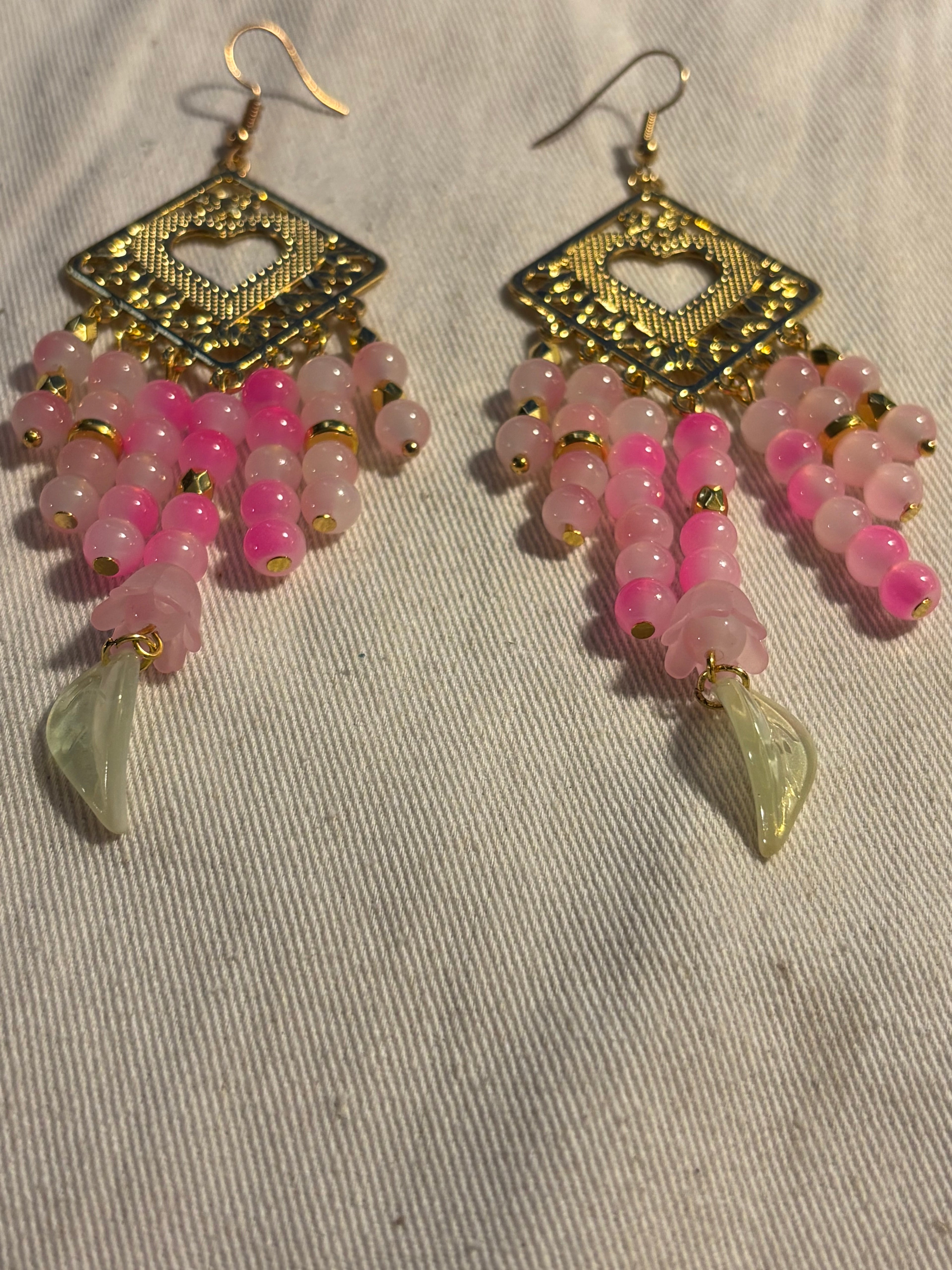 Pink Heart Blossom Dangle Earrings