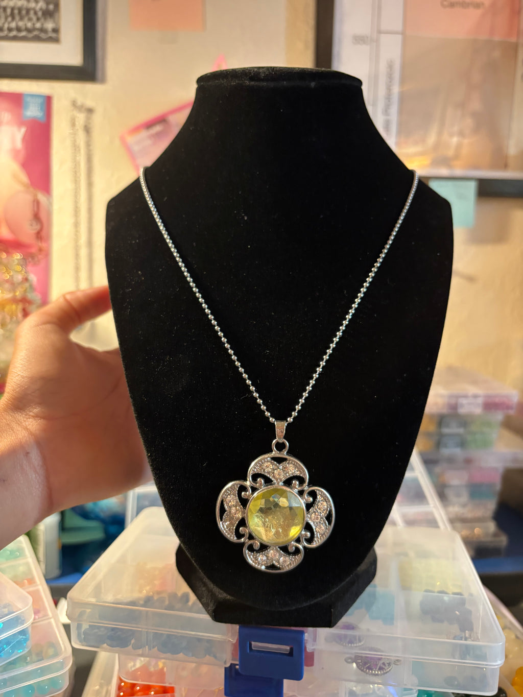 Yellow Rhinestone Necklace