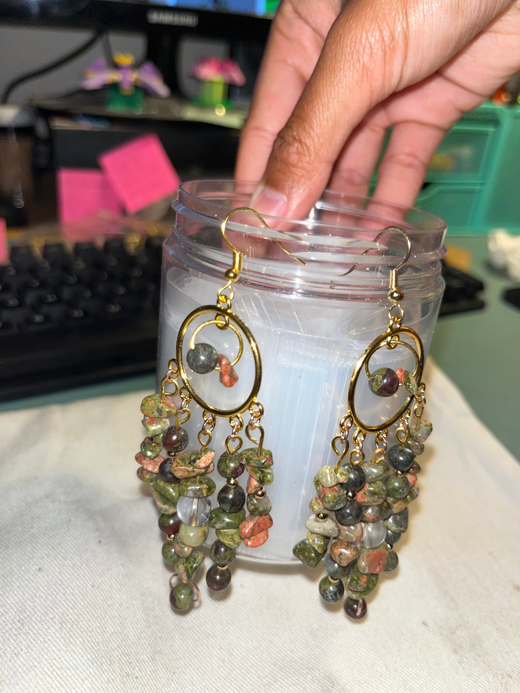 Unakite Bead Earrings