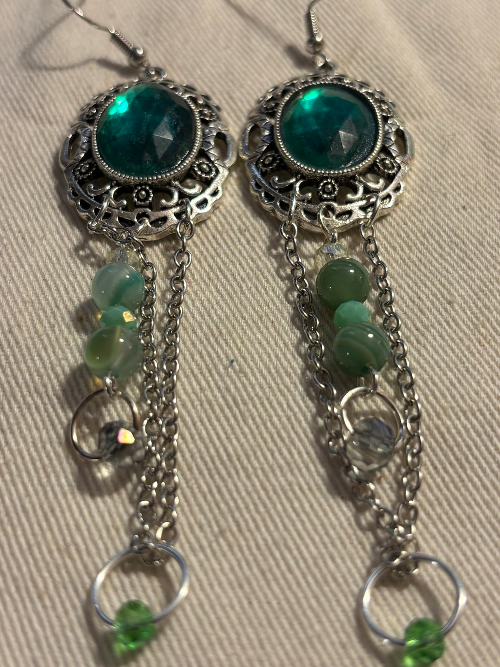 Green Agate Boho Drop Earrings