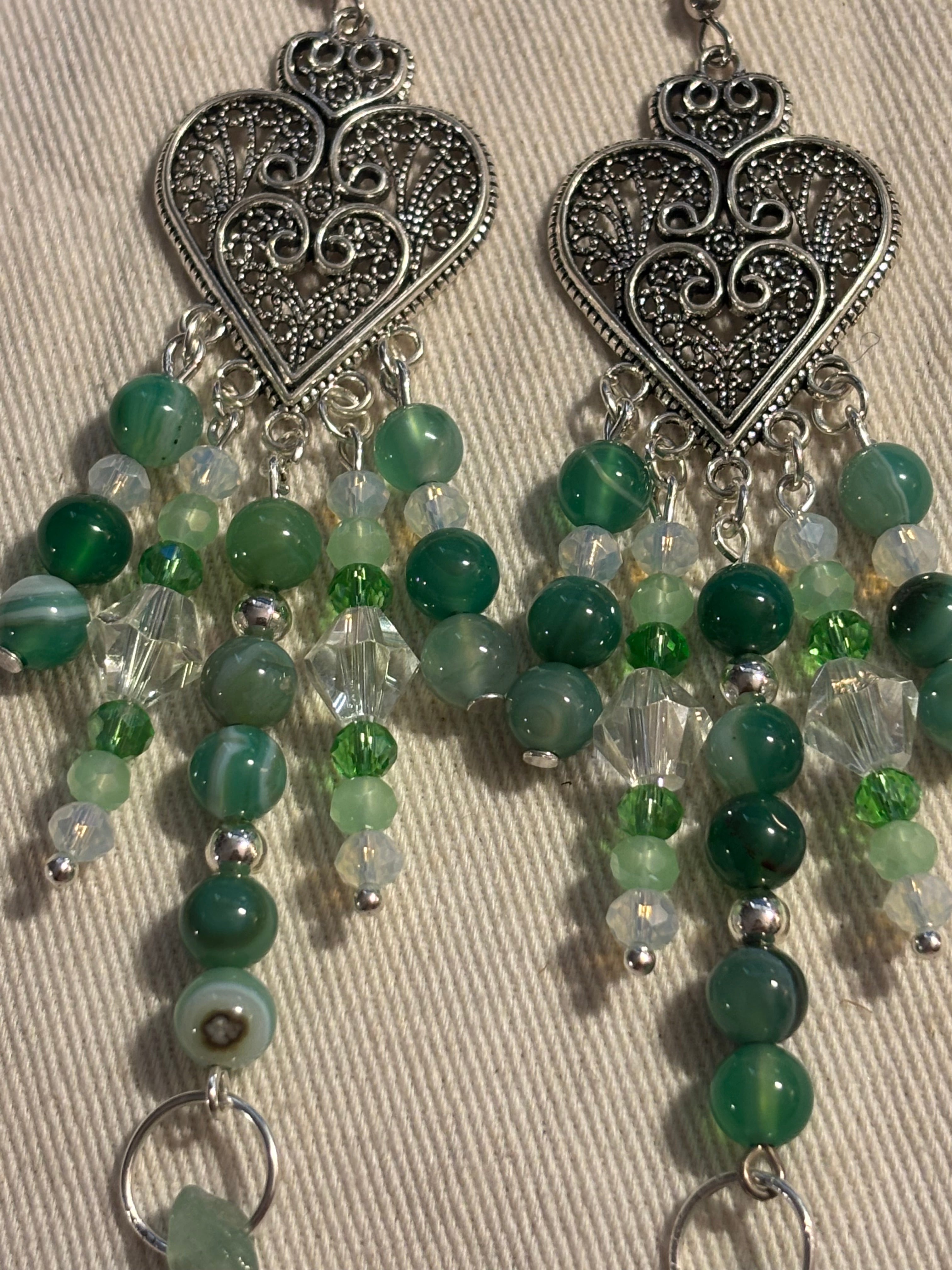 Boho Agate Heart Drop Earrings