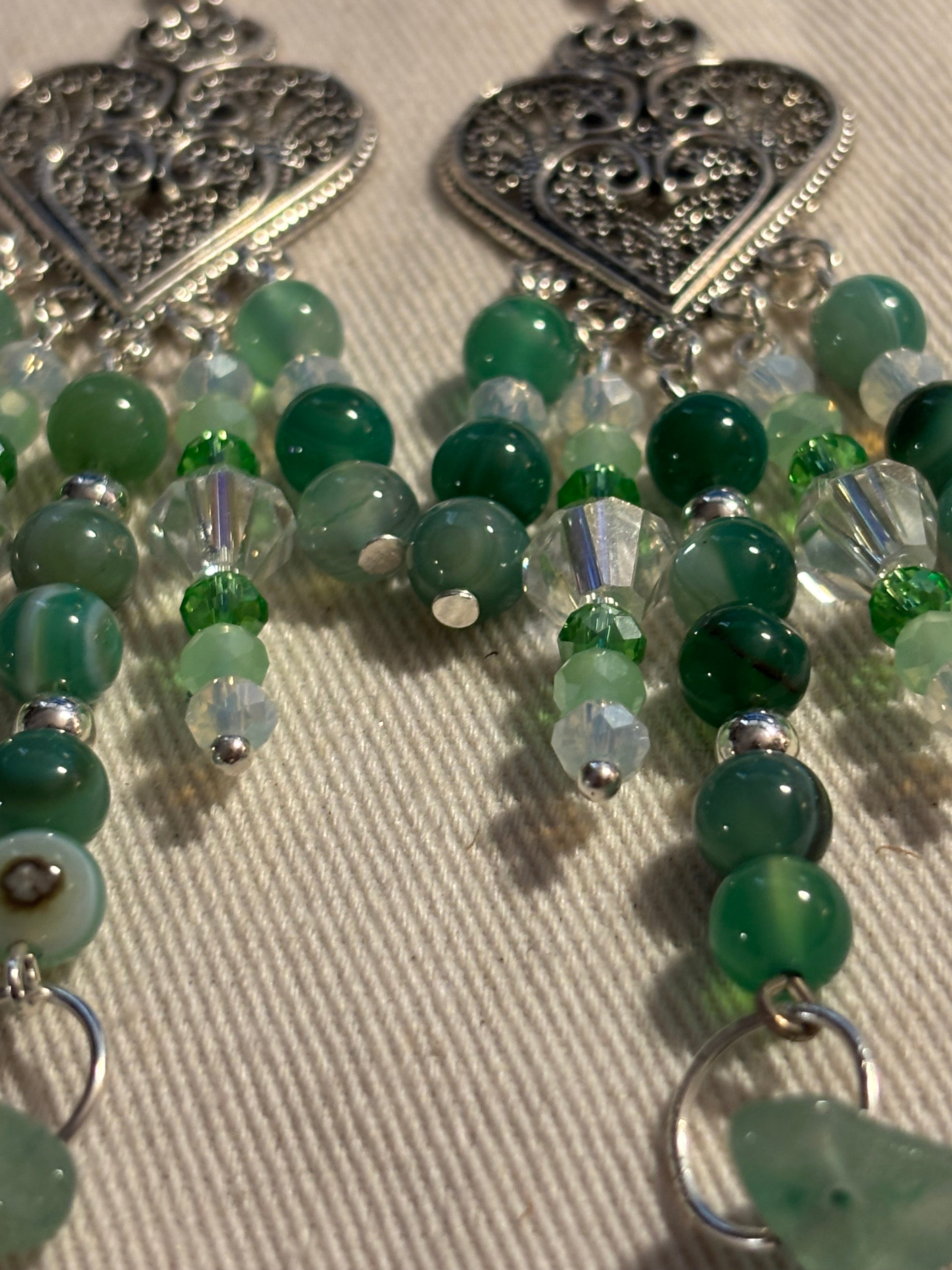 Boho Agate Heart Drop Earrings