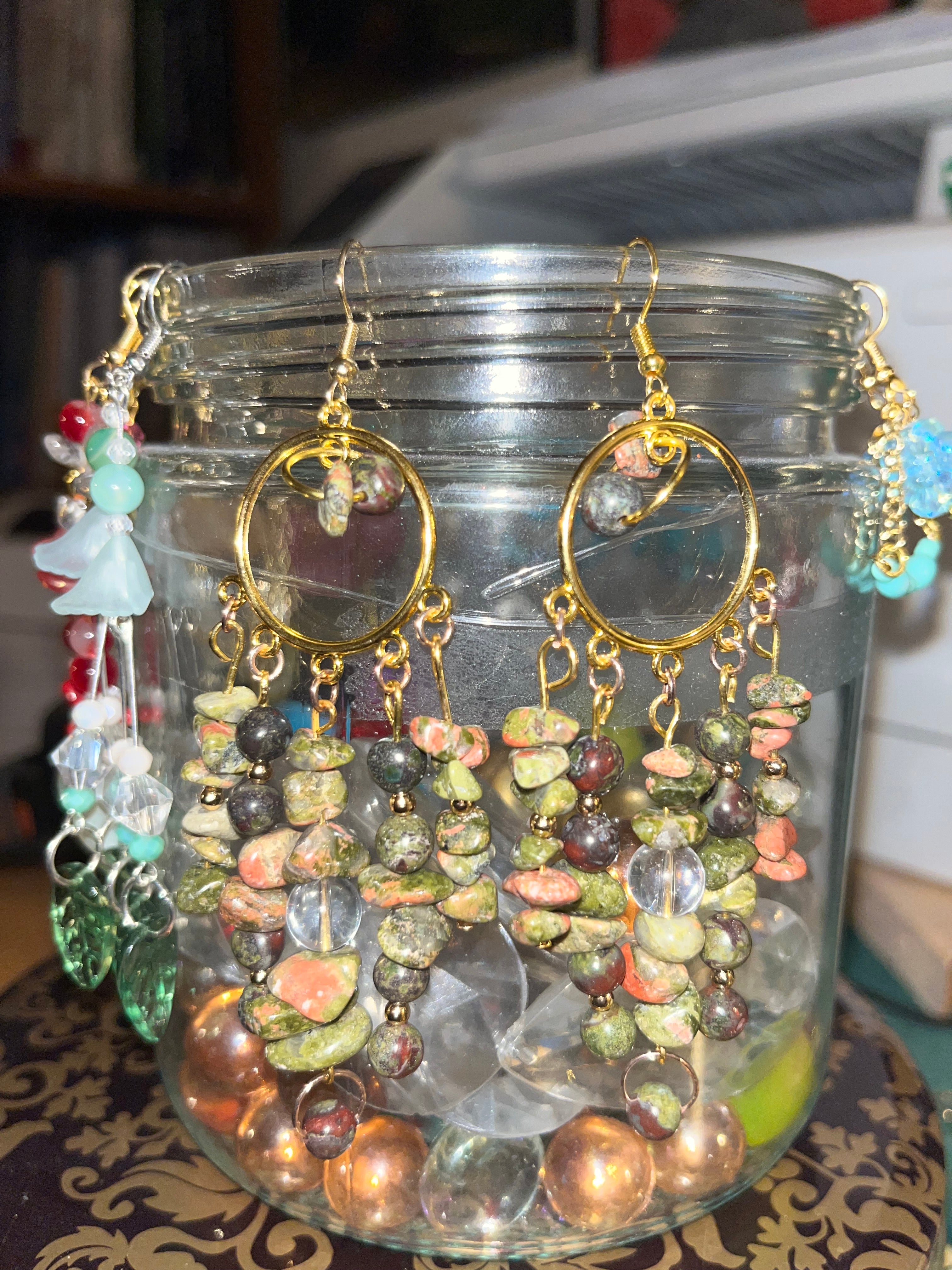 Unakite Bead Earrings