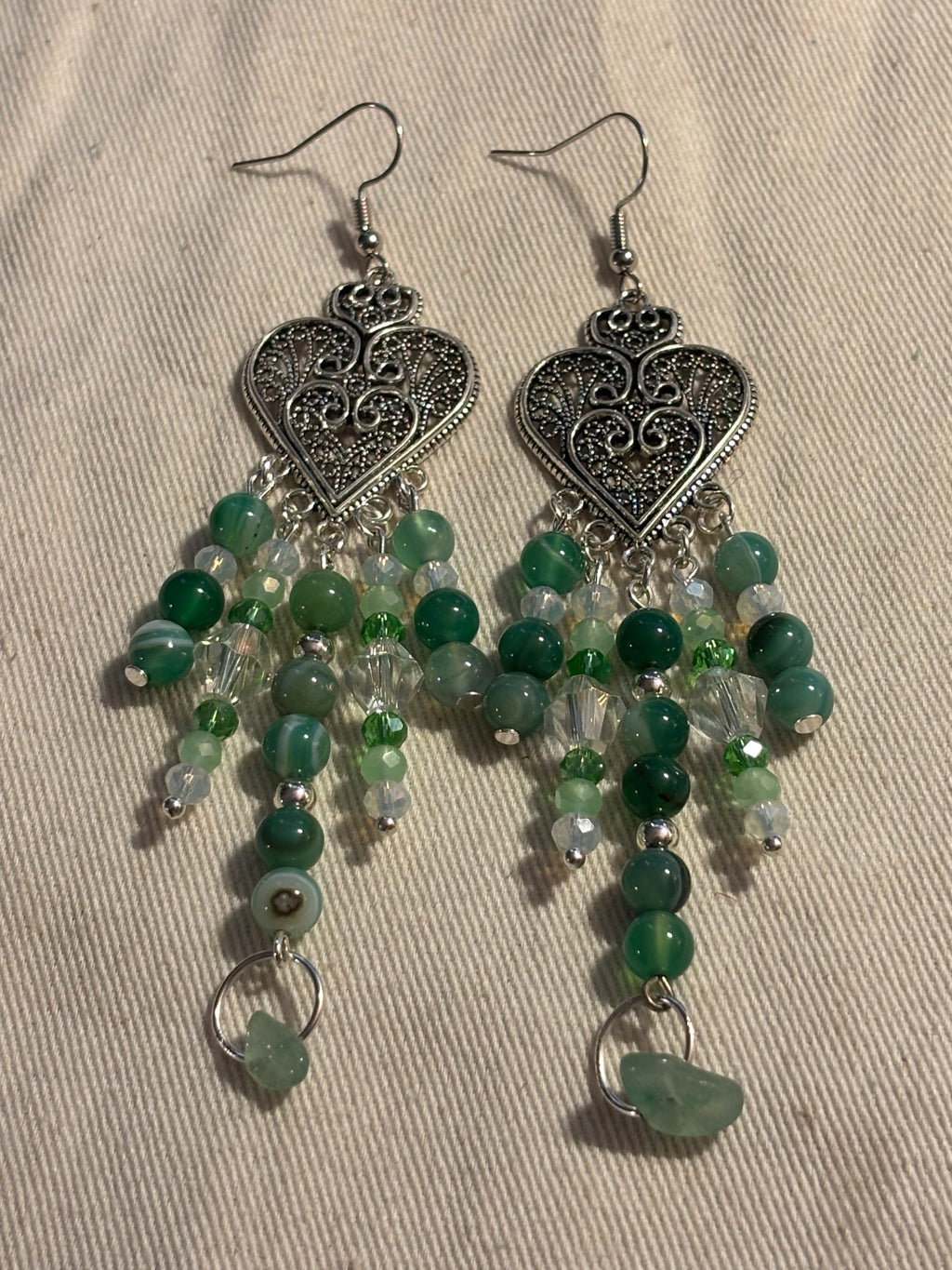 Boho Agate Heart Drop Earrings