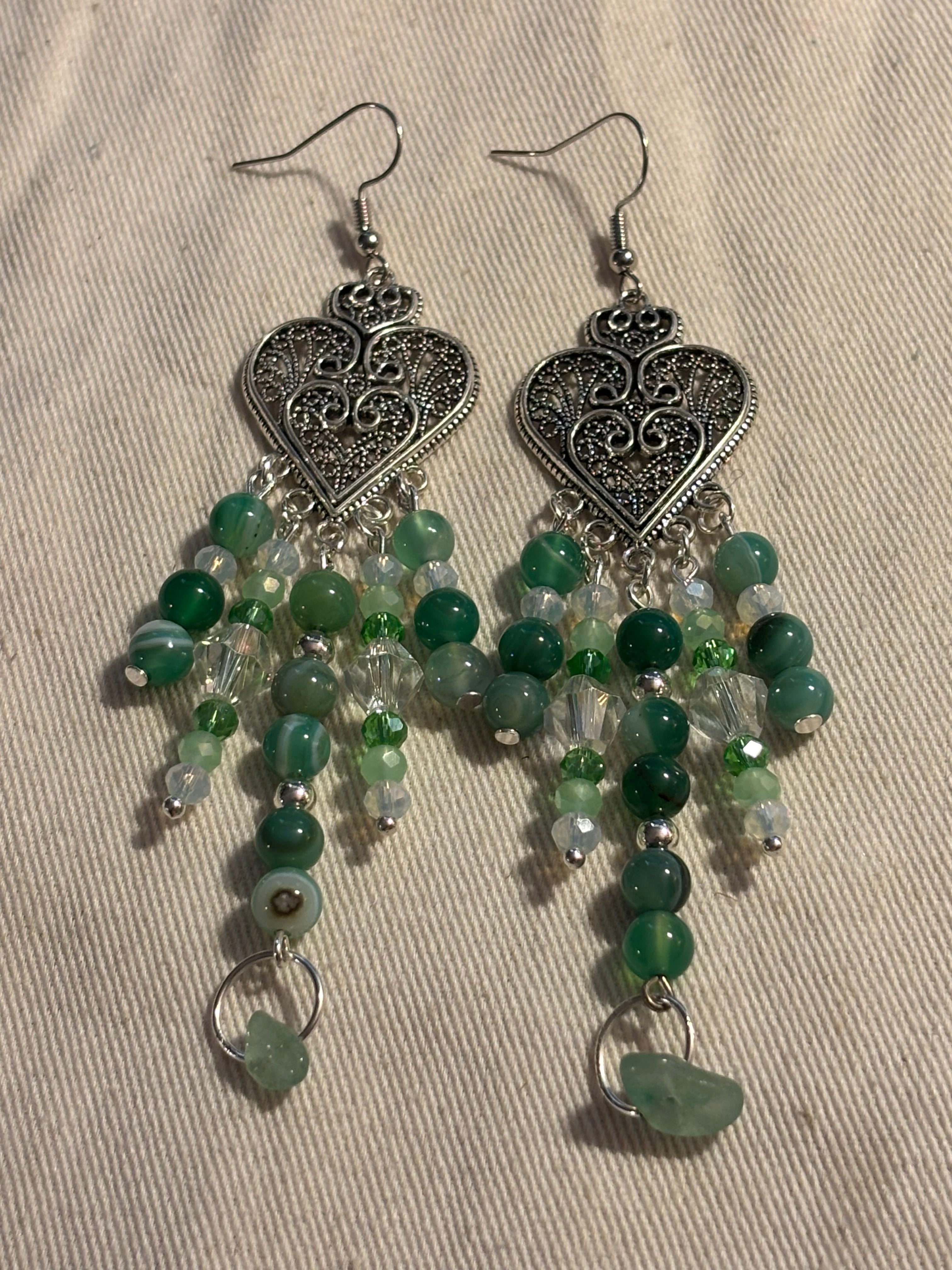 Boho Agate Heart Drop Earrings