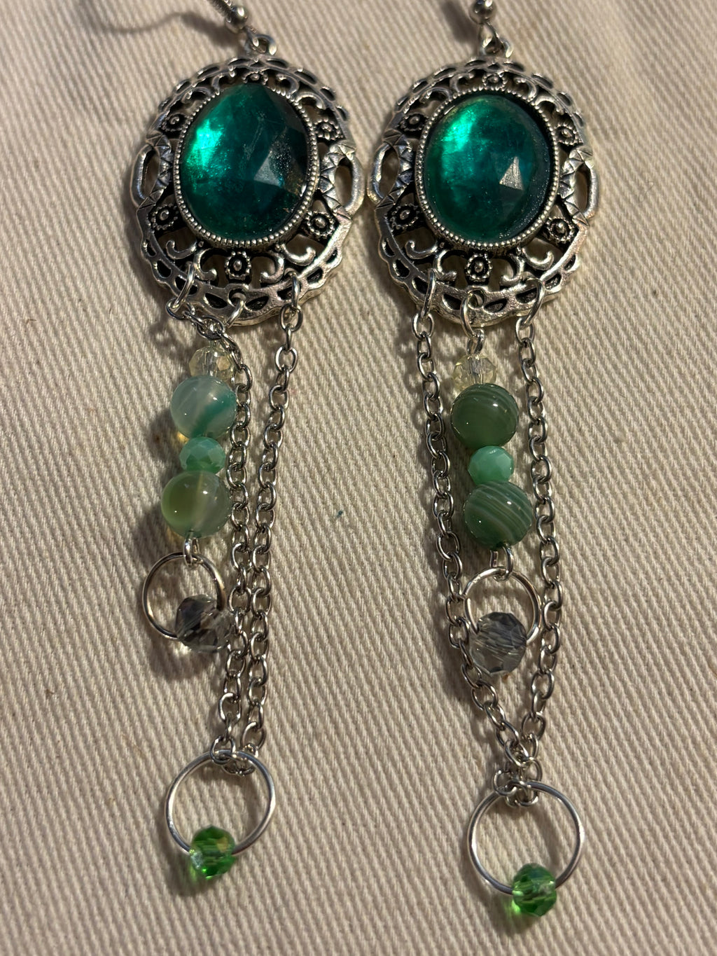 Green Agate Boho Drop Earrings