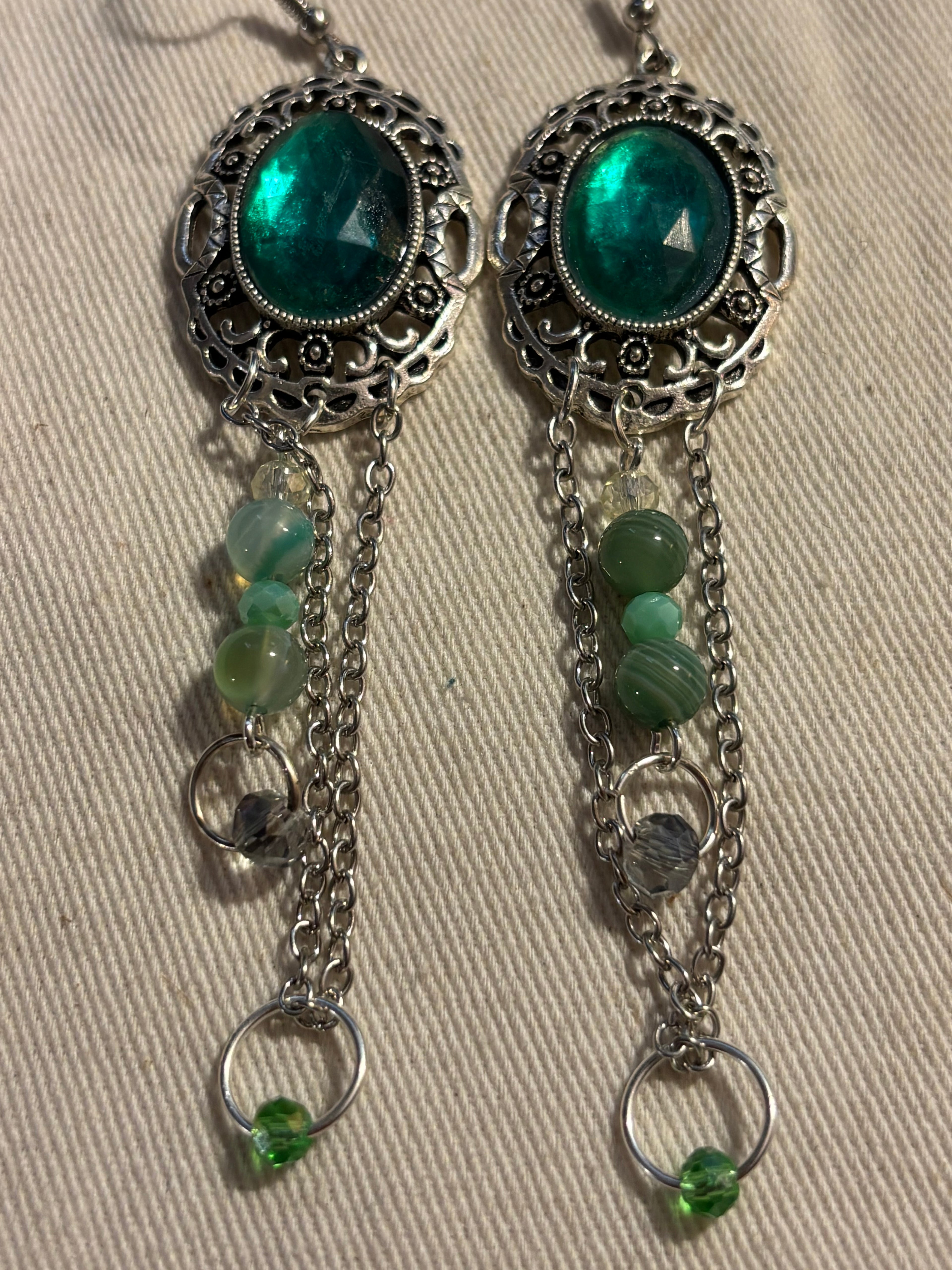 Green Agate Boho Drop Earrings
