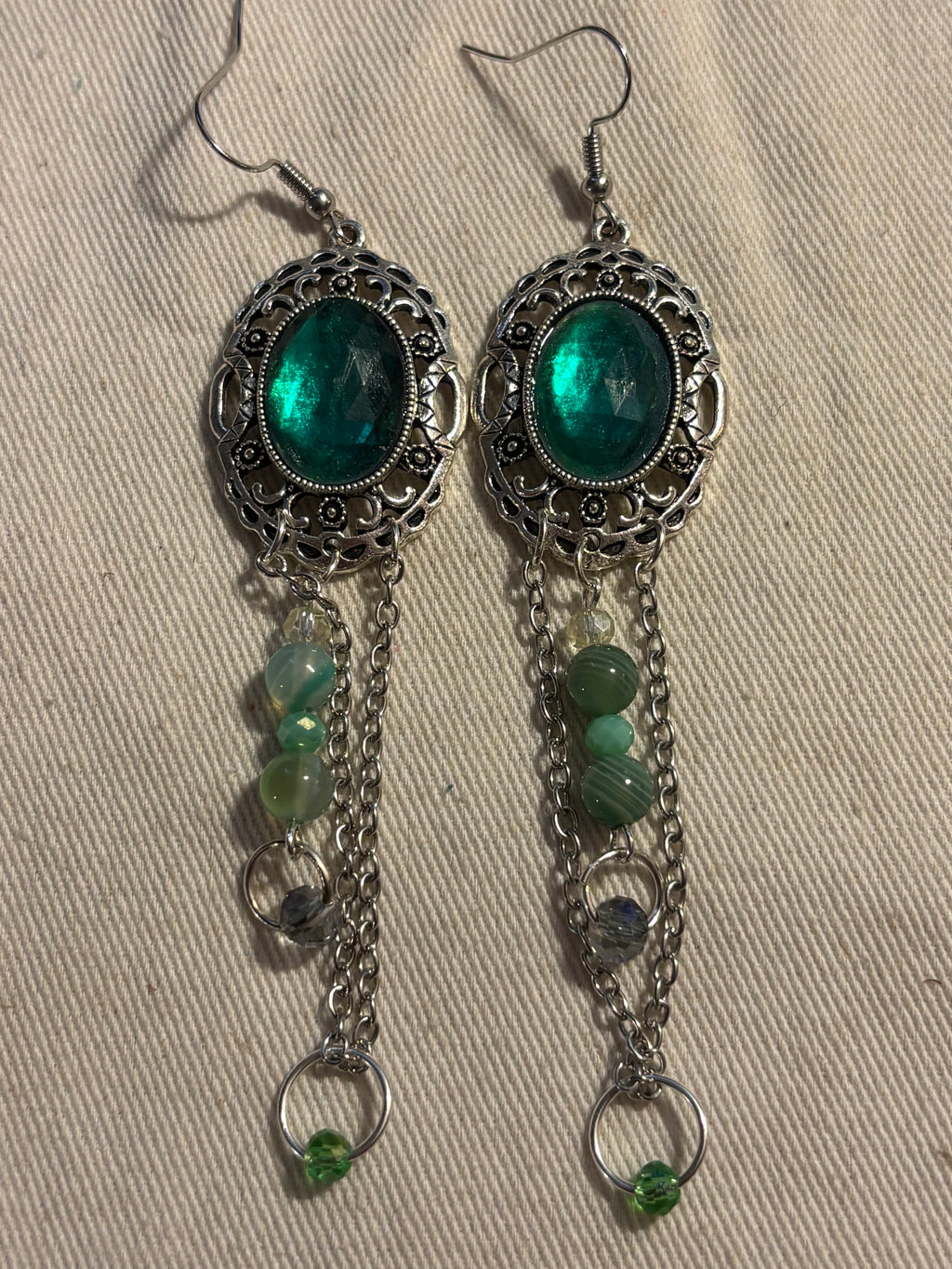 Green Agate Boho Drop Earrings