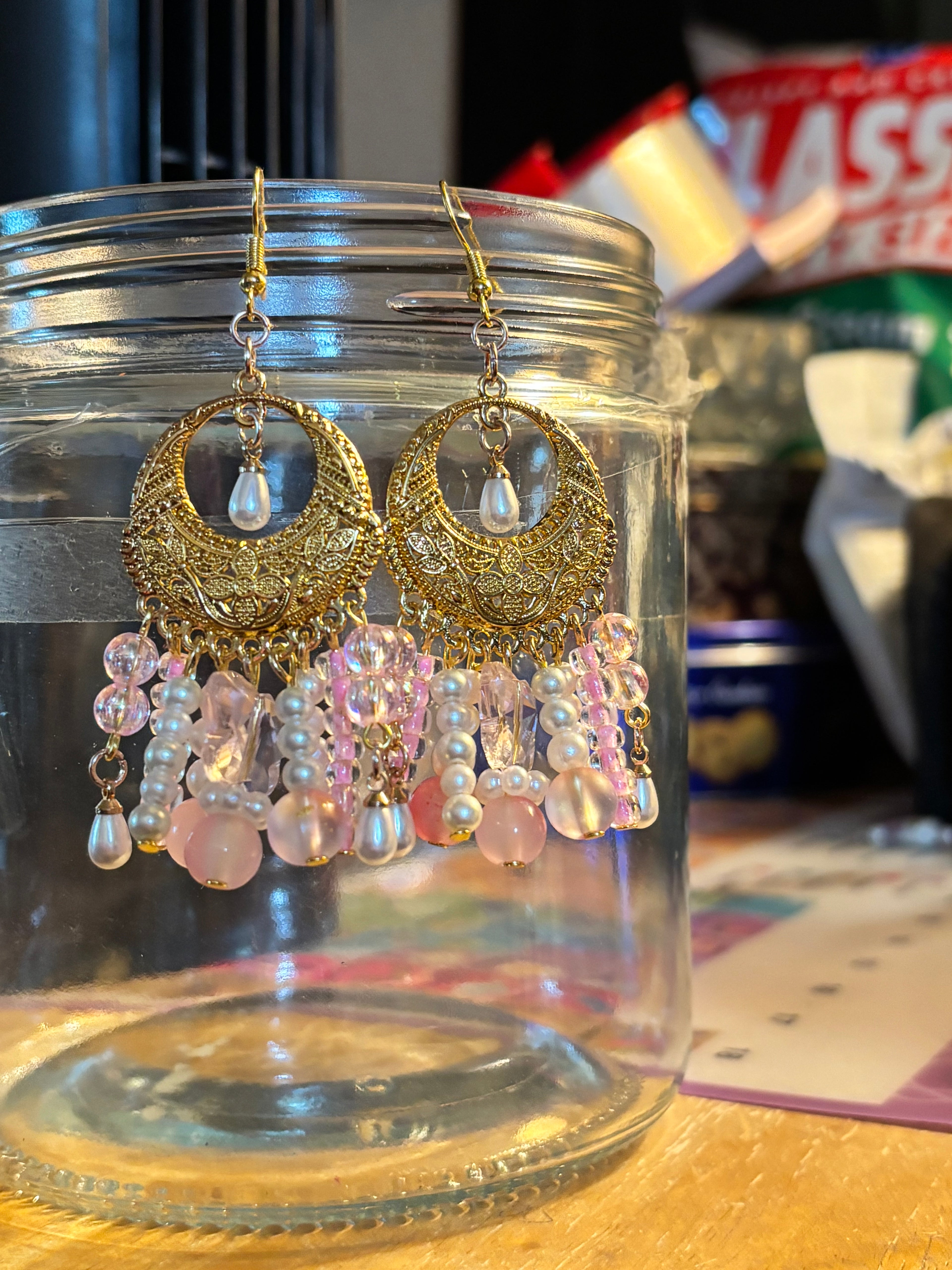 Pink Gold Boho Earrings