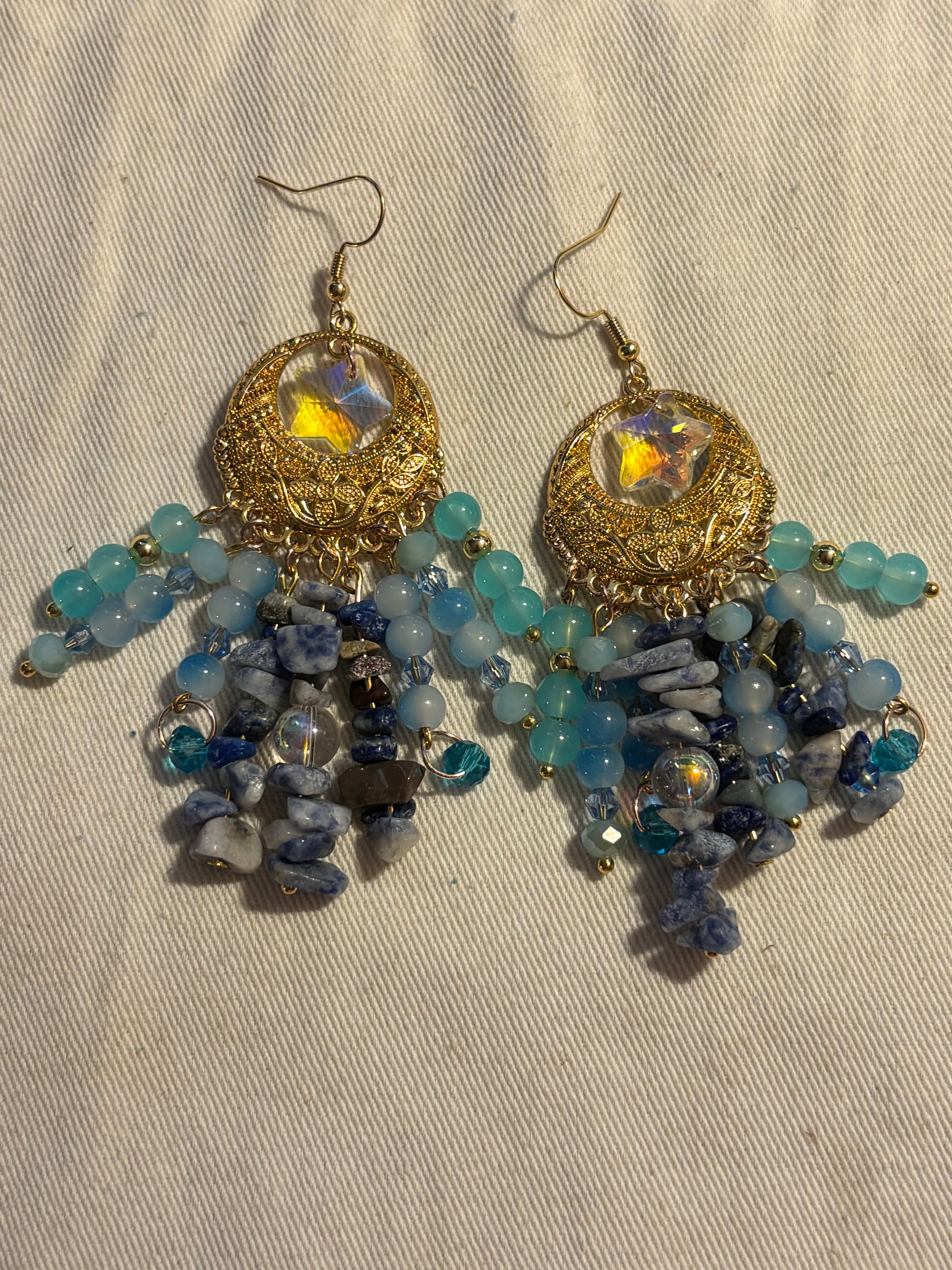 Blue Star Boho Dangle Earrings