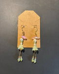 Green Floral Gold Earrings